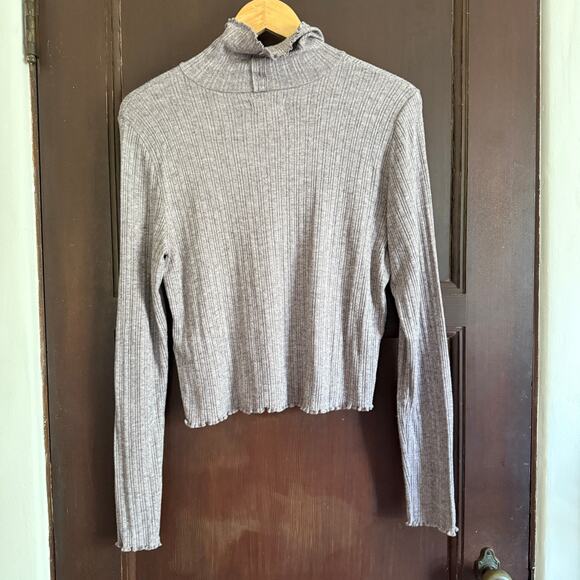 MADEWELL | Soft Rib Lettuce Edge Cropped Turtleneck Tee Chocolate Raisin XL - Picture 6 of 7